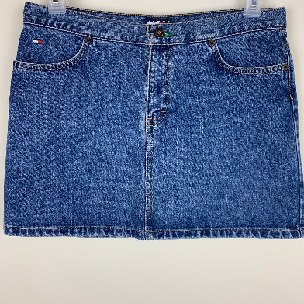 Vintage Y2K Tommy Hilfiger Classic Denim Blue Jean Short Skirt Size 11